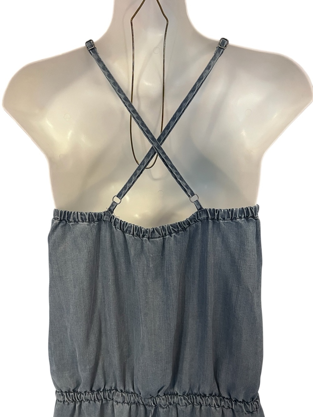 Gap Chambray Denim Romper Tencil Shorts Tie Waist Pockets Size Large - Picture 5 of 10